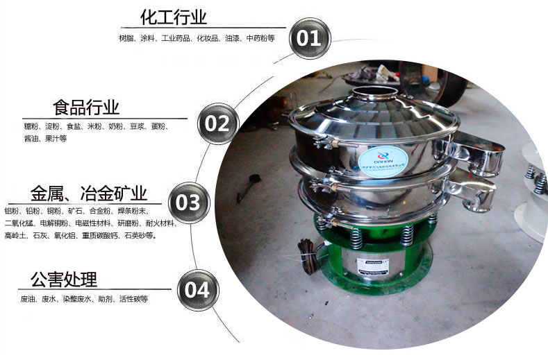 面粉振動(dòng)篩粉機(jī)適用于化工，食品，金屬、冶金，公害處理等行業(yè)